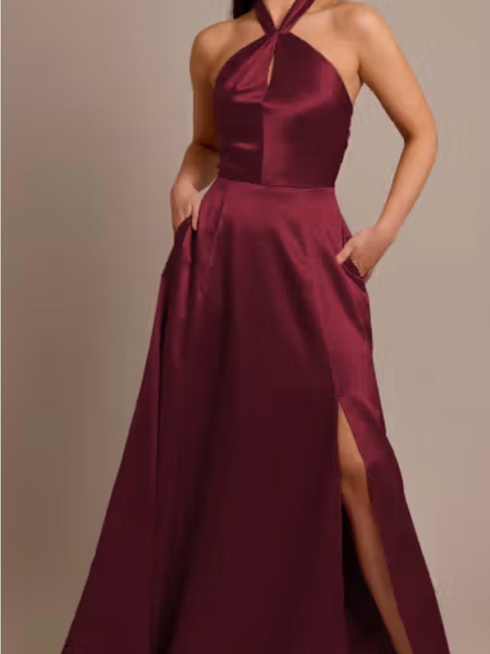 Elegant Burgundy Halter Evening Gown